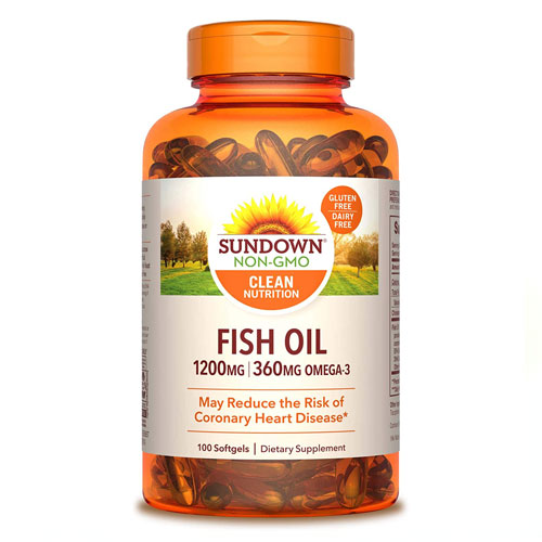Sundown Fish Oil 1200 mg, 100 Softgels, Non-GMOˆ, Free of Gluten, Improve Heart Health, USA