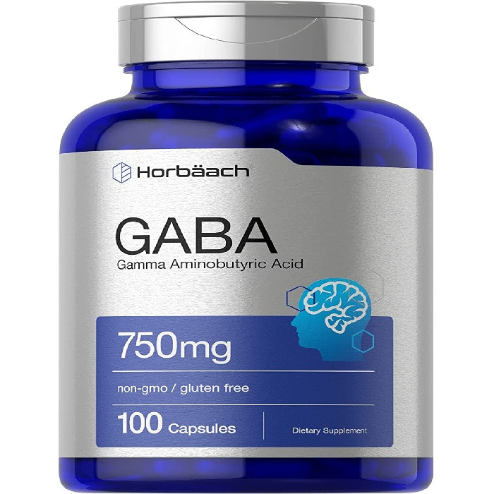Horbaach GABA 750mg, Gamma Aminobutyric Acid Supplement, PROMOTES A CALM, RELAXED MOOD, Lower blood pressure, Burn fat, 100 Veg Capsules, USA