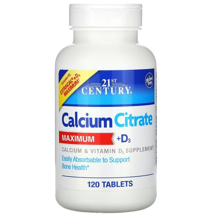 21st Century, Calcium Citrate Maximum + D3, Support Bone Health, Help to Reducing Blood Pressure, help to Weight Loss, 120 Tablets, USA
