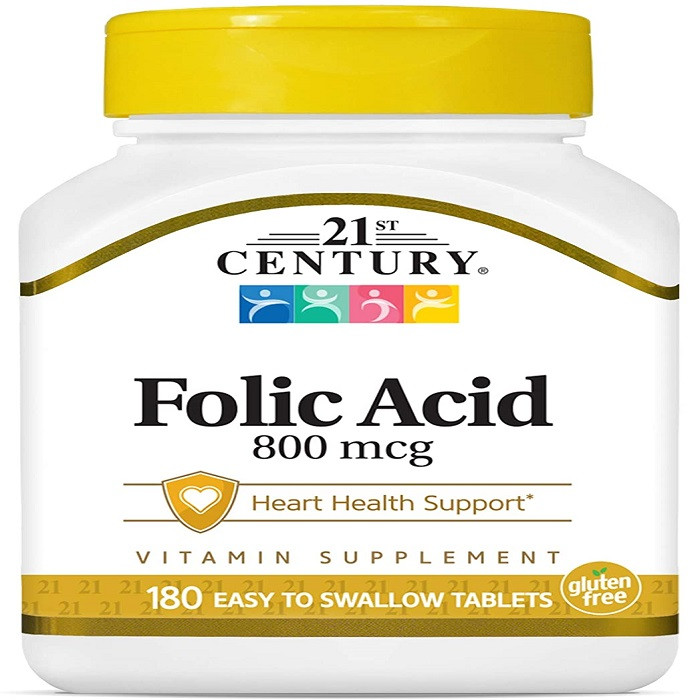 21st Century Folic Acid 800 mcg , support Heart Health and Vitamin Supplement, 180 Tablets, USA
