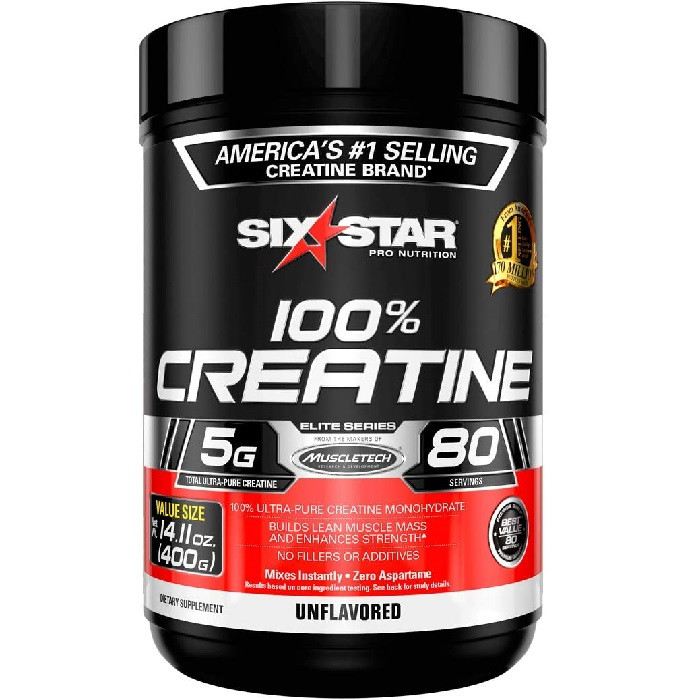 Creatine Monohydrate Powder Mass Gainer, Six Star Elite, Post Workout Recovery Drink, 100%, Muscle Recovery + Muscle Builder for Men & Women, Unflavored, 400 gram, USA