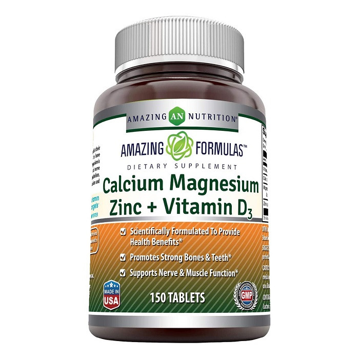 Amazing Formulas Calcium Magnesium, Zinc + D3 (Calcium 1000mg - Magnesium 400mg - Zinc 25mg Plus Vitamin D3 600 IU), Promoting Bone, Muscle, Teeth and Nerve Health, 150 Tablets