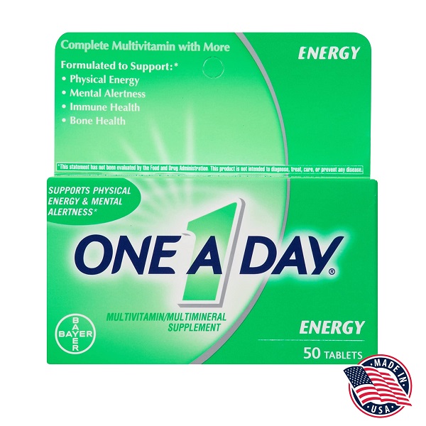 One-A-Day Energy Multivitamin, May helps convert food to Energy, Mental Alertness, Immune health and Bone Health, 50-Count, USA