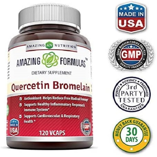 Amazing Nutrition- Quercetin 800 Mg with Bromelain 165 Mg, Anti-oxidant & Anti-inflammatory Properties. Supports Heart Health, Joint Health, Immune Function, 120 Capsules, USA