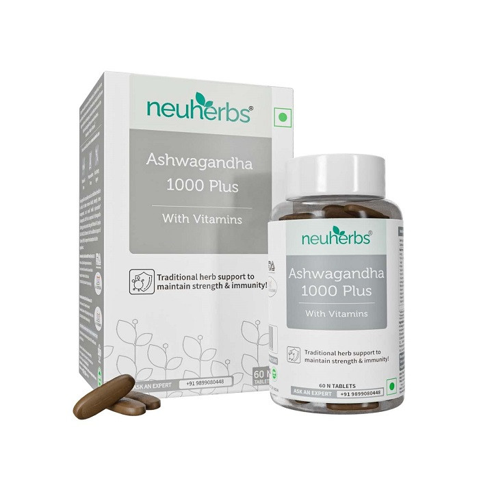 Neuherbs Ashwagandha 1000 Plus [Manage Anxiety & Stress Relief] Enhanced Absorption & Antioxidants Rich with vitamin E & B-complex for General wellness & Improve Vigour - 60 Tablets, India