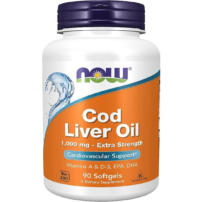 Now Cod Liver Oil 1000 Mg, supports Cardiovascular health, may help to Curb Joint pain & Stiffness, may help to fight disease & Inflammation, Excellent source of Vitamins A & D, 90 Softgels,
