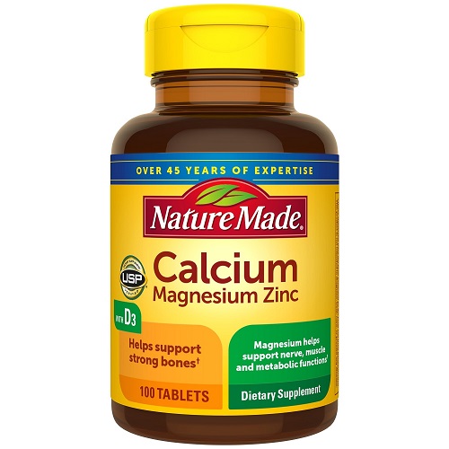 Nature Made Calcium, Magnesium Oxide, Zinc with Vitamin D3, For Bone & Joint Health, Anti-Stress Support, Immunity Support, 100 Tablets, USA
