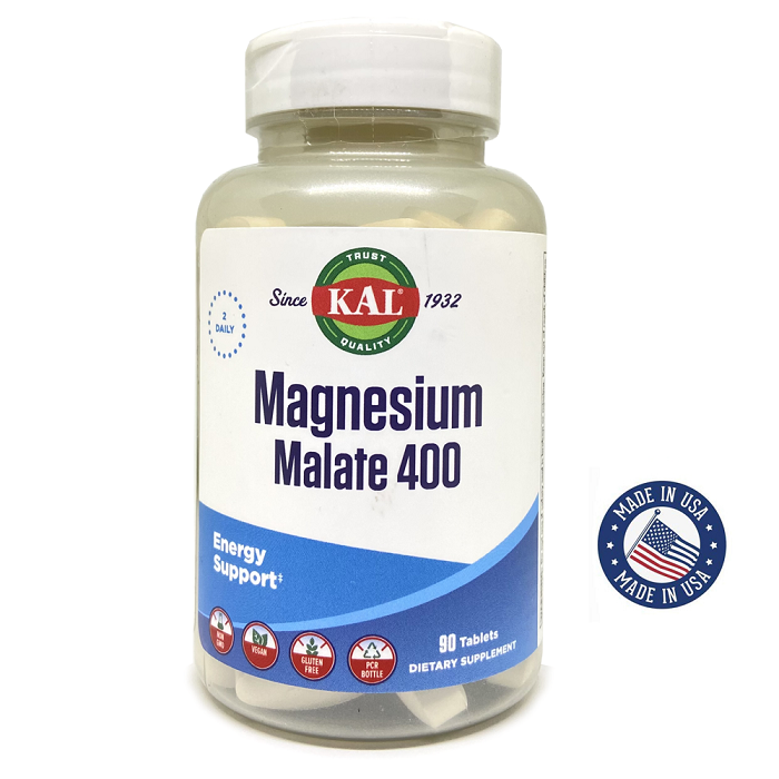 KAL® Magnesium Malate 400Chelated with Malic Acid for Energy ProductionSupports Healthy Muscle FunctionImprove Heart health & Blood Sugar  and may boost Mood90 TabletsUSA