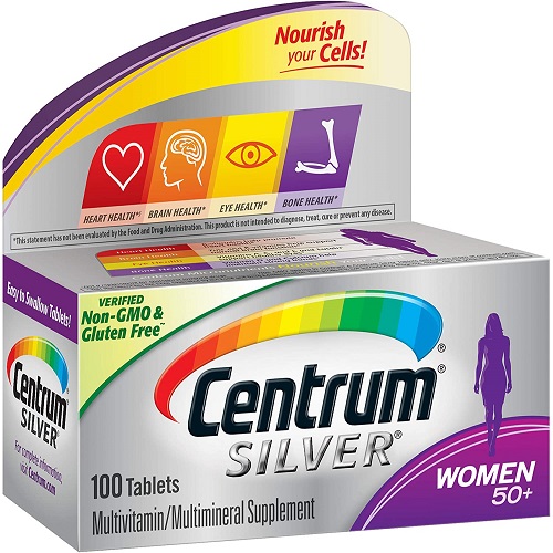 Centrum Silver Multivitamin for Women 50 Plus, Multivitamin/Multimineral Supplement with Vitamin D3, B Vitamins, Calcium and Antioxidants, 100 Tablets, USA