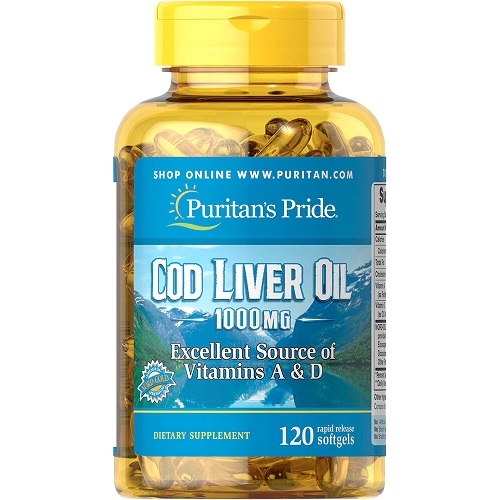 Puritans Pride Cod Liver Oil, 1000 Mg, supports Cardiovascular health, Vitamin A & D, 120 Softgels, USA