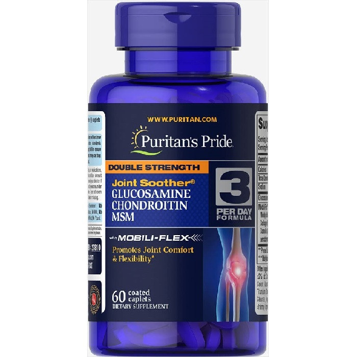 Puritans Pride Double Strength Joint Soother Glucosamine Chondroitin MSM, Promote Healthy Joint and Cartilage maintenance, Helps Strengthen, Defend and Protect Joints, 60 Capsule, USA