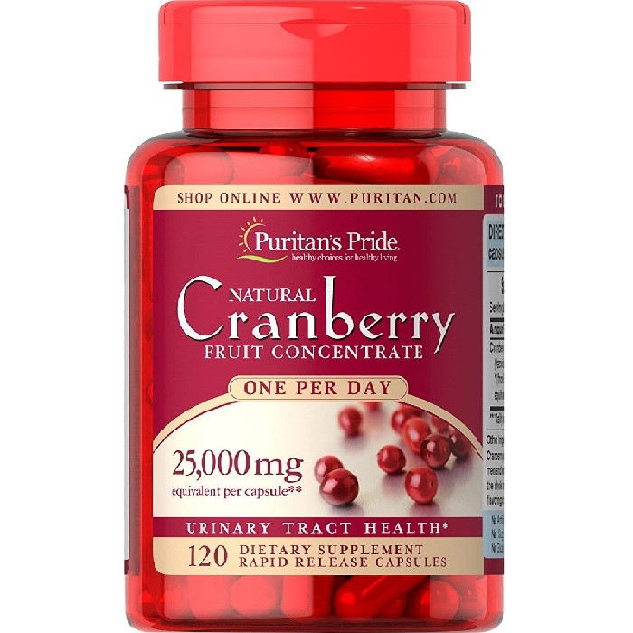 Puritan's Pride Cranberry 25000mg, Helps Cleanse the Urinary Tract, Prevent Stomach Cancer & Ulcers, Improve Heart Health, 120 Capsules, USA