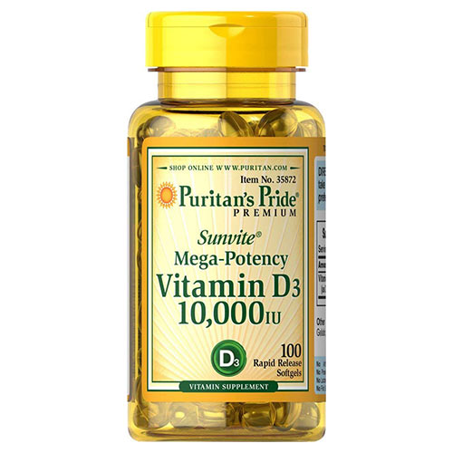 Puritans Pride Vitamin D3 10,000 IU, 100 Count, for healthy Bones and Teeth, supports Immune, Brain, & Nervous system, USA.
