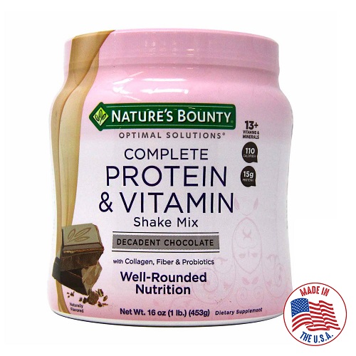 Protein Powder with Vitamin C by Nature's Bounty Optimal Solutions, Contains Vitamin C for Immune Health, provides Hair, Nail & Collagen, Fiber & Probiotics, 453gm powder with , USA