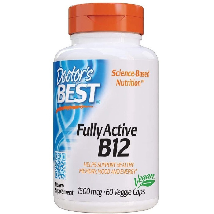 Doctor's Best Fully Active B12 1500mcg, Non-GMO, Vegan, Gluten Free, Supports Healthy Memory, Mood and Circulation, 60 Veggie Caps, USA