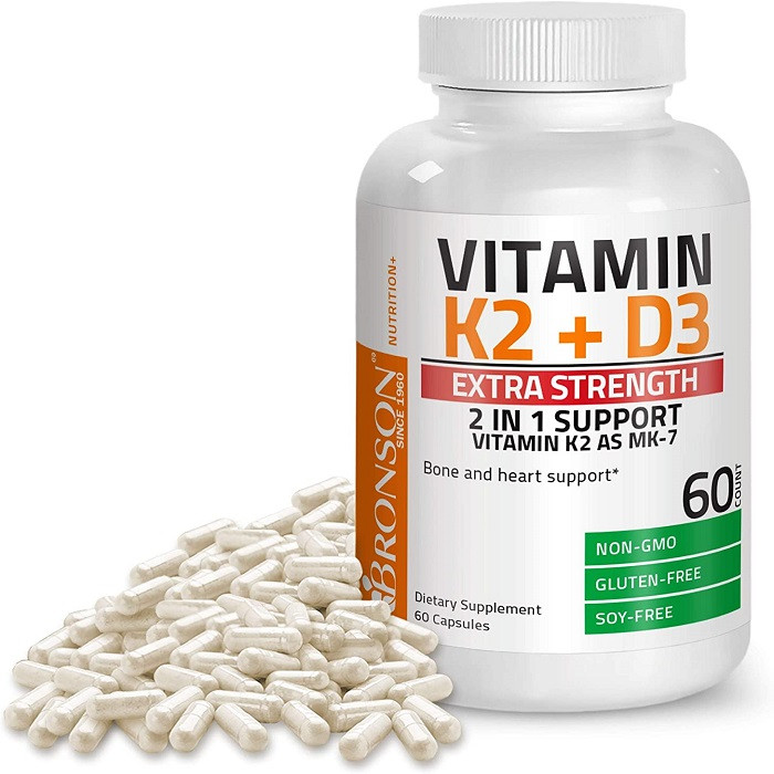 Bronson Vitamin K2 (MK7) with D3 Supplement Bone and Heart Health Non-GMO Formula 5000 IU Vitamin D3 & 90 mcg Vitamin K2 MK-7 Easy to Swallow Vitamin D & K Complex, 60 Capsules, USA