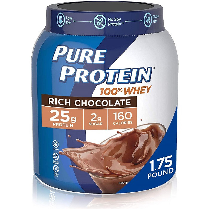 Pure Protein Powder, 100% Whey, High Protein, Low Sugar, Gluten Free, Rich Chocolate, White, 1.75 lbs, 793 gram, Made in USA