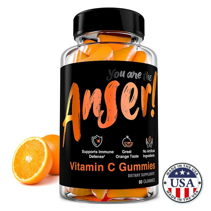Anser Vitamin C Gummies for Adults - Supports Immune Defense with 250MG Per Serving - Natural Orange Flavor - Vegan, Gluten Free, No Artificial Ingredients, 60 Gummies, USA