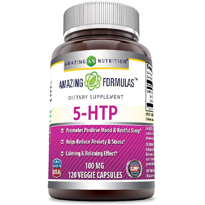 Amazing Formulas 5 HTP Hydroxytryptophan 100mg - Help reduce Anxiety & Stress, Promotes positive modes & restful sleep, Seed Extract Non-GMO, Gluten Free, 120 Capsules, USA
