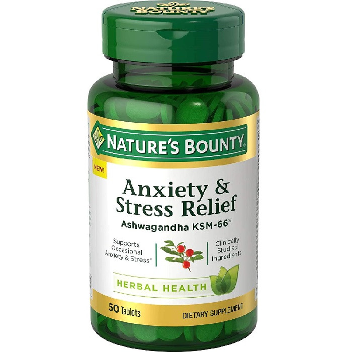 Nature's Bounty Anxiety & Stress Relief Ashwagandha Ksm-66, 50 Tablets, USA