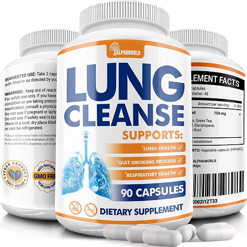 Alphaworld Lung Cleanse, Detox & Lung Support, Supports Respiratory Health - Lung Health for Allergy and Pollution Relief, 90 Capsules, USA
