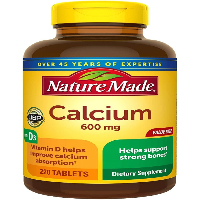 Nature Made Calcium 600 mg Tablets with Vitamin D3, Support Strong Bones & for Immune Support, 220 Tablets, USA