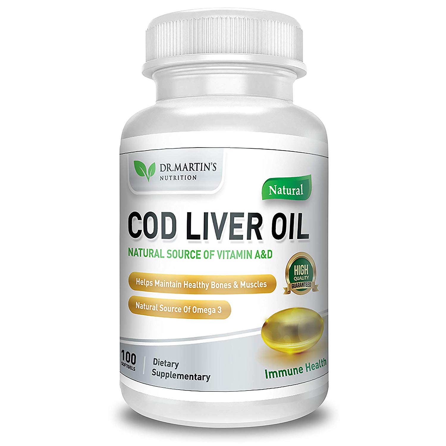 Dr. Martin’s COD LIVER OIL Natural Source Of Omega 3, Triple Strength  Best Immune Health, Healthy Bones & Muscles - USA