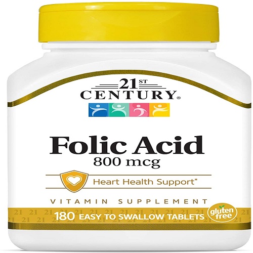 21st Century  Folic Acid 800 mcg, support Heart Health and Vitamin Supplement, 180 Tablets, USA
