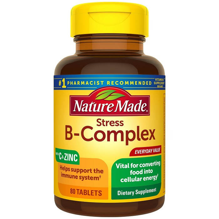 Nature Made Stress B-Complex with Vitamin C and Zinc, Immune support, Support Nervous System Function, 80 Tablets, USA