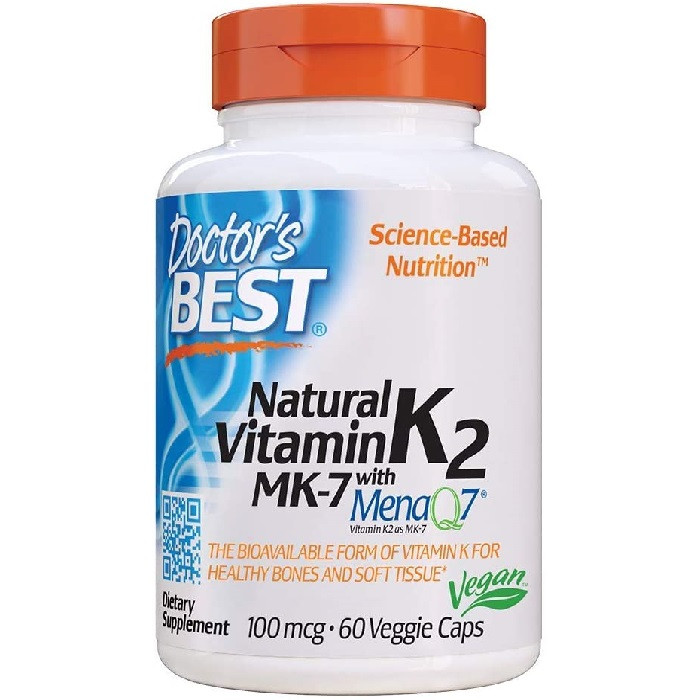 Doctor's Best Natural Vitamin K2, Mk-7 with MenaQ7, 100mcg, Support Bone Health and Soft Tissue Elasticity, Support Calcium Metabolism for Maintenance of Healthy Bone, 60 Capsule, USA