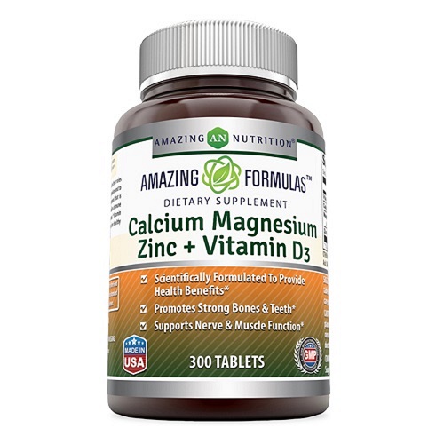 Amazing Formulas Calcium Magnesium Zinc + D3 - 300pcs Tablets Per Bottle (Calcium 1000mg - Magnesium 400mg - Zinc 25mg Plus Vitamin D3 600 IU - Per Serving of 3 Tablets) by Amazing Nutrition