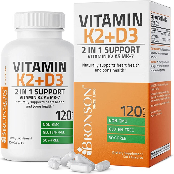 Bronson Vitamin K2 (MK7) with D3 Supplement Bone and Heart Health Non-GMO Formula 5000 IU Vitamin D3 & 90 mcg Vitamin K2 MK-7 Easy to Swallow Vitamin D & K Complex, 120 Capsules, USA