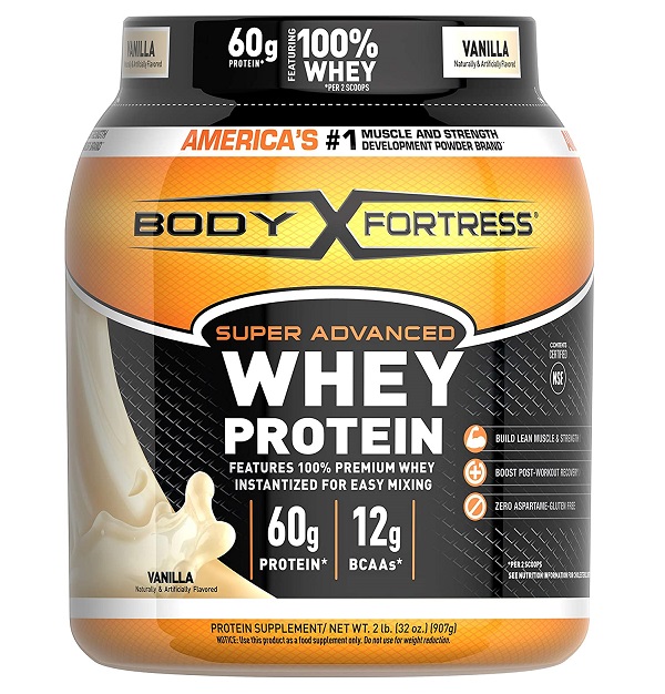 Body Fortress Super Advanced Whey Protein Powder, Vanilla Flavored, Gluten Free, 907 gram, Made in USA