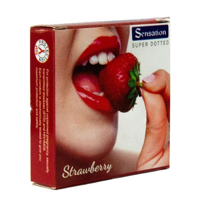 Sensation Strawberry Super Dotted Condoms 3pcs