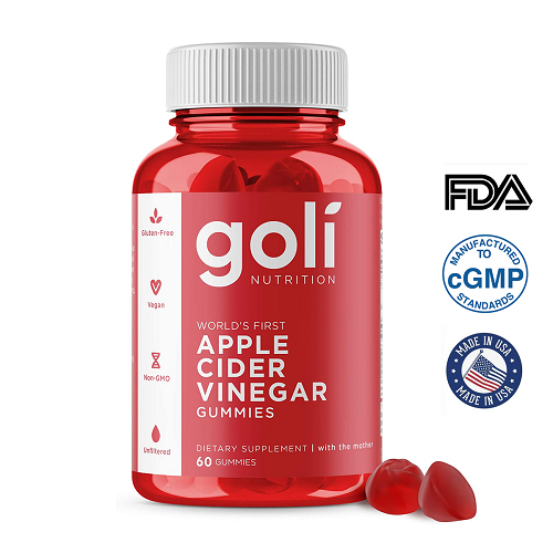 Apple Cider Vinegar Gummy Vitamins by Goli Nutrition - More energy, Clearer Skin, Detox, Immunity - Gluten-Free, Vegan, Vitamin B9, B12, Beetroot, Pomegranate, 60 Gummies, USA