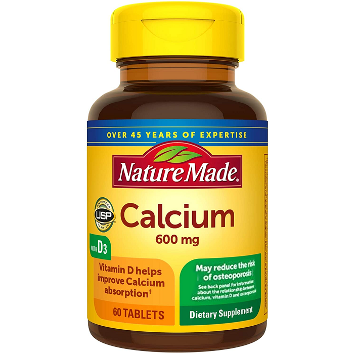 Nature Made Calcium 600 mg Tablets with Vitamin D3, Support Strong Bones & for Immune Support, 60 Tablets, USA