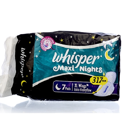 Whisper Maxi Nights Extra Heavy Flow Sanitary Napkin (XL Wings) 7 Pads