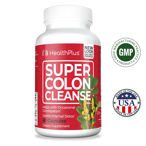 Health Plus Super Colon Cleanse, 10-Day Cleanse -Detox, Reduce Constipation, Gentle Internal Detox, Rehydrate Body, Improve Digestive Health, 60 Count, USA