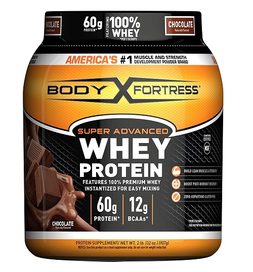 Body Fortress Super Advanced Whey Protein Powder, Chocolate Flavored, Gluten Free, 907 gram, Made in USA