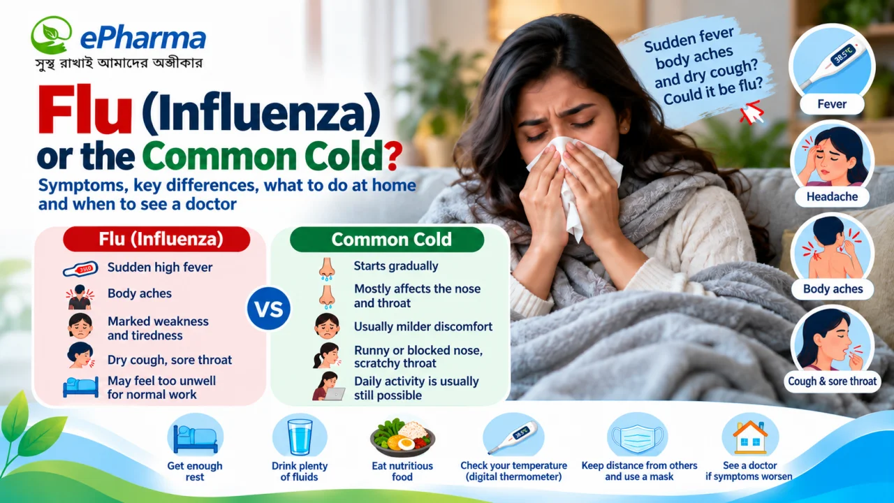 Influenza (Flu): Symptoms, Cold Differences, Home Care and When to See a Doctor