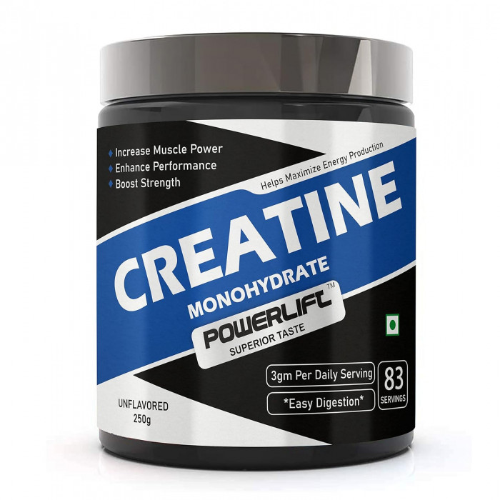 PowerLift Creatine Monohydrate 250gm Unflavored, Muscle Repair & Recovery, 83 servings of Creatine