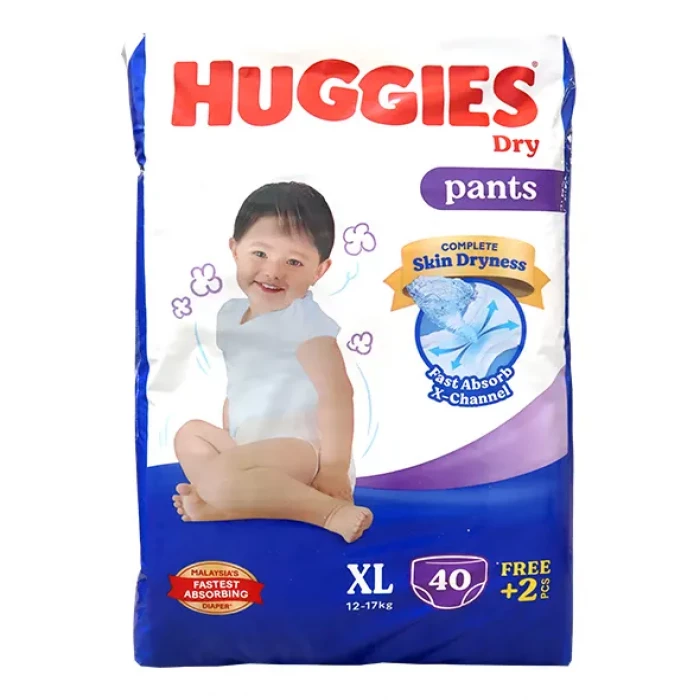 Huggies Dry Pants Baby Diaper, XL, 12-17kg, 40pcs+2 Free Diaper