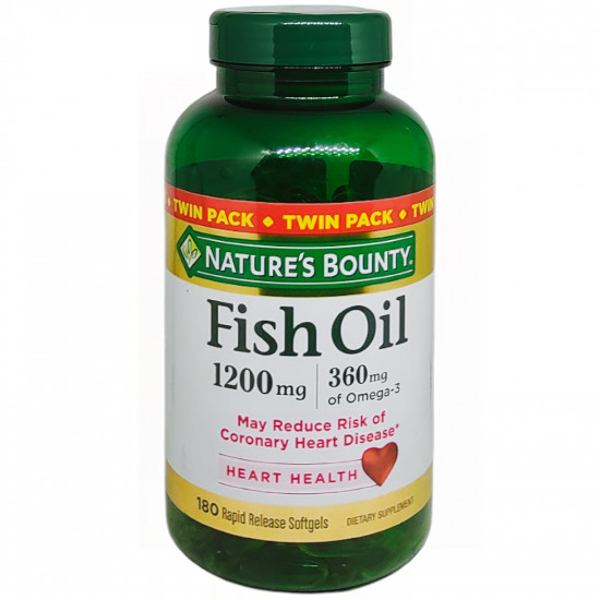 Nature's Bounty Fish Oil 1200 Mg Omega-3 360 Mg, 180 Softgels | USA Made