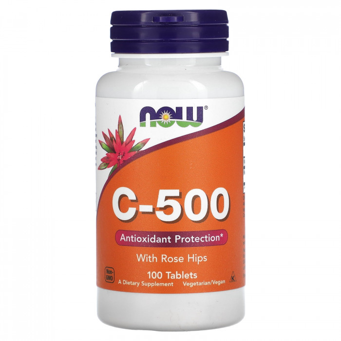 NOW Foods Vitamin C-500 with Rose Hips, 100 Tablets | USA