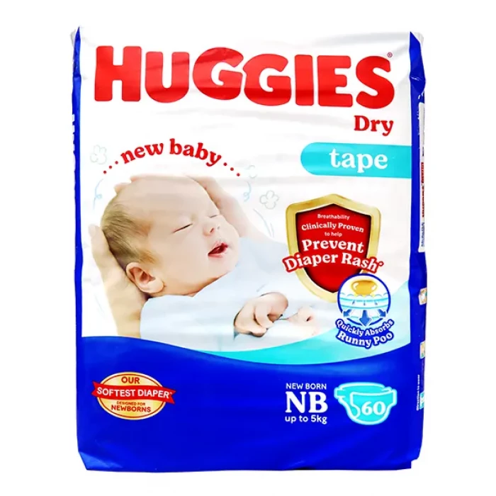 Huggies Dry Tape New Born Baby Diaper Up to 5Kg, 60pcs