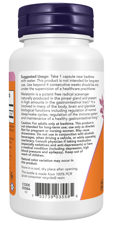 Now Melatonin Maximum Strength 20mg Healthy Sleep Cycle, Free Radical Scavenger, Gastrointestinal Support, 90 Capsules - Buy Online in Bangladesh | ePharma