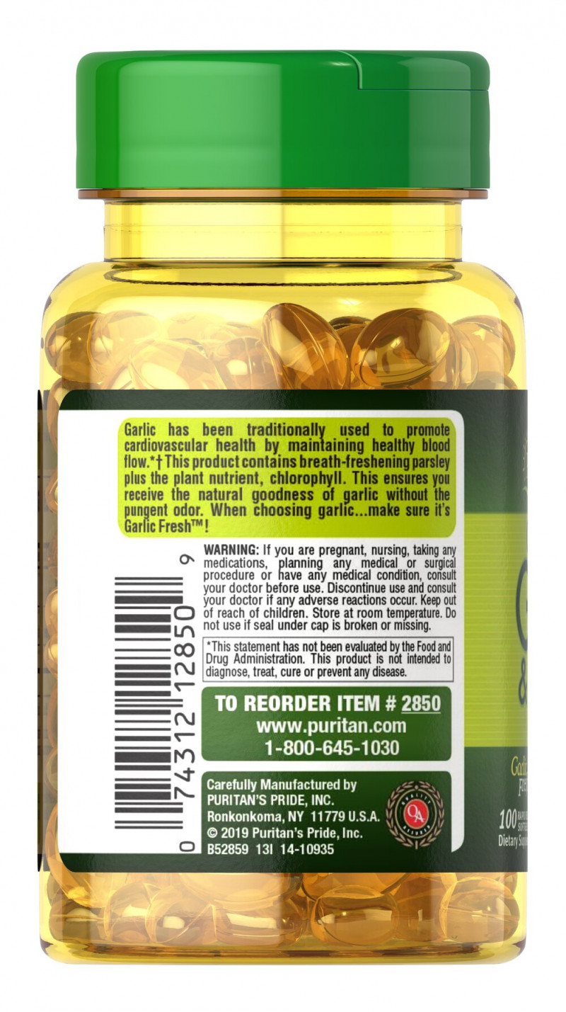 Puritans Pride Odorless Garlic & Parsley 500mg/100mg, 100 Count - Buy Online in Bangladesh | ePharma