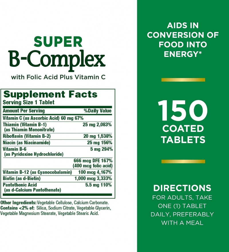 Nature's Bounty B-complex with Folic Acid Plus Vitamin C | USA - Buy Online in Bangladesh | ePharma