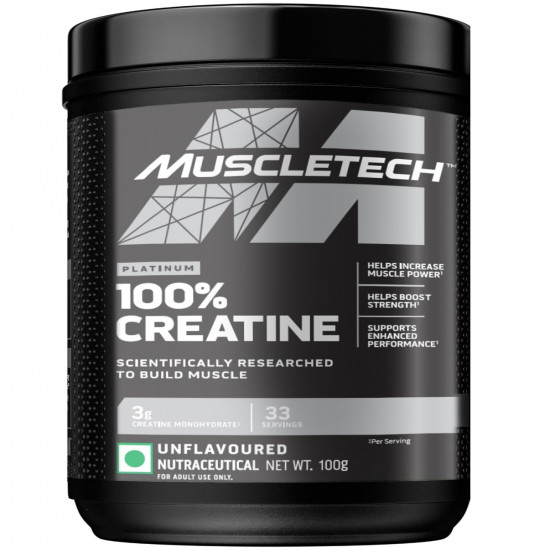 Muscletech Platinum 100% Creatine Powder, Unflavoured, 100 Gram (33 Serves) | Imported