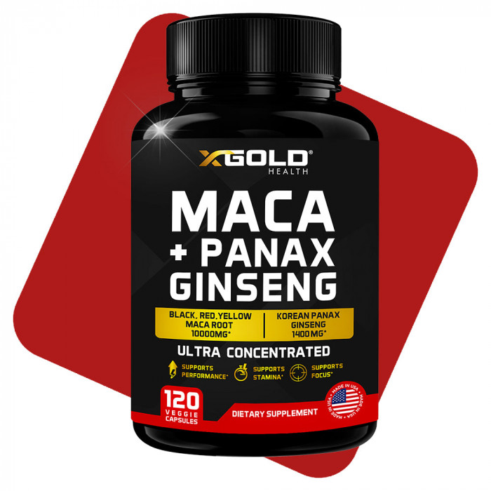 X Gold Health Maca + Panax Ginseng Ultra Concentrated 120 Veggie Capsules | USA Made